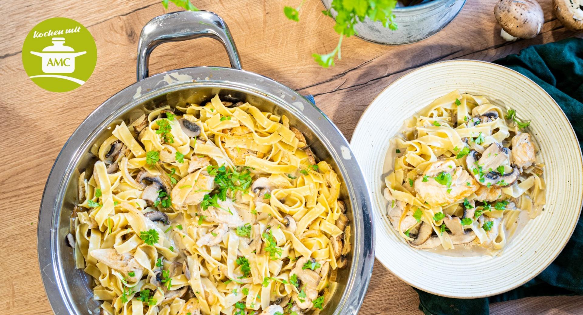 Nudel-Pilz-Pfanne mit Hähnchen