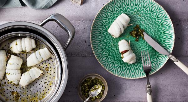 Fischröllchen mit Rucola-Pesto 